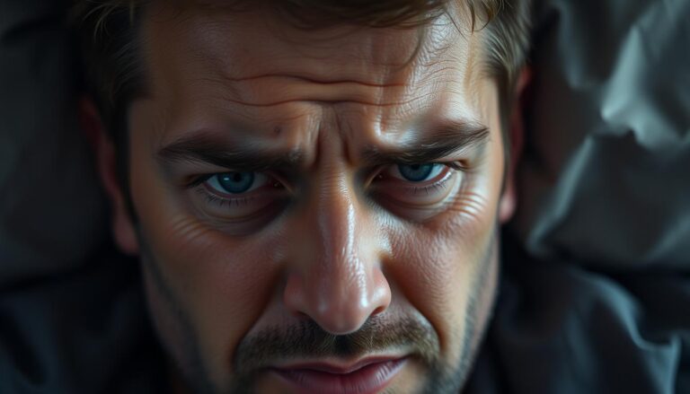 Mężczyzna z wyraźnymi oznakami stresu podczas kłamania, facet kłamie w żywe oczy