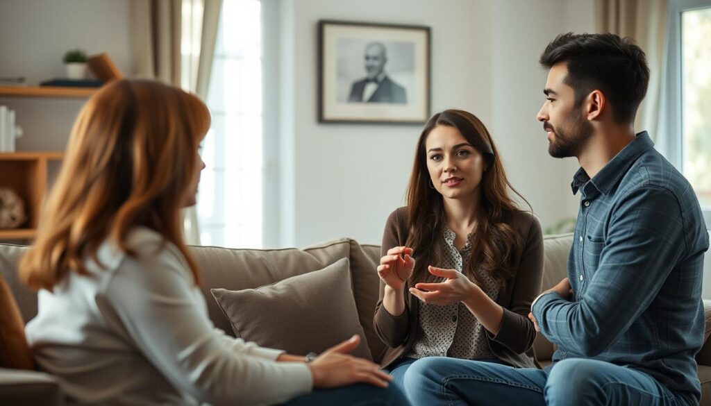 Para podczas rozmowy, kobieta uważnie obserwuje zachowanie partnera