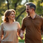 Para poznana na Tinderze, trzymająca się za ręce podczas spaceru - miłość z tindera