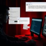 Scammer po polsku pracujący przy komputerze, wysyłający wiadomości do potencjalnych ofiar